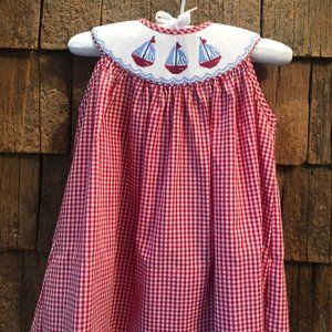 Banana Split Red Gingham Smocked Sailboat Dress 2T